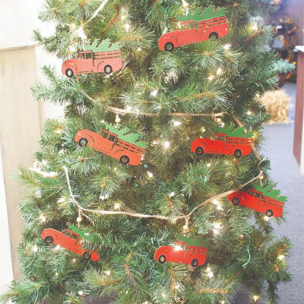 Red Truck with Christmas Tree Garland 60